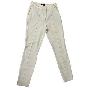 Express Women's White High Waisted Button Tab Seamed Front Skinny Pants Size 6